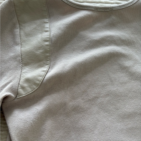 Anthropologie Maeve Faux Leather-Inset Pullover‎ Stone Color size M - Picture 9 of 10